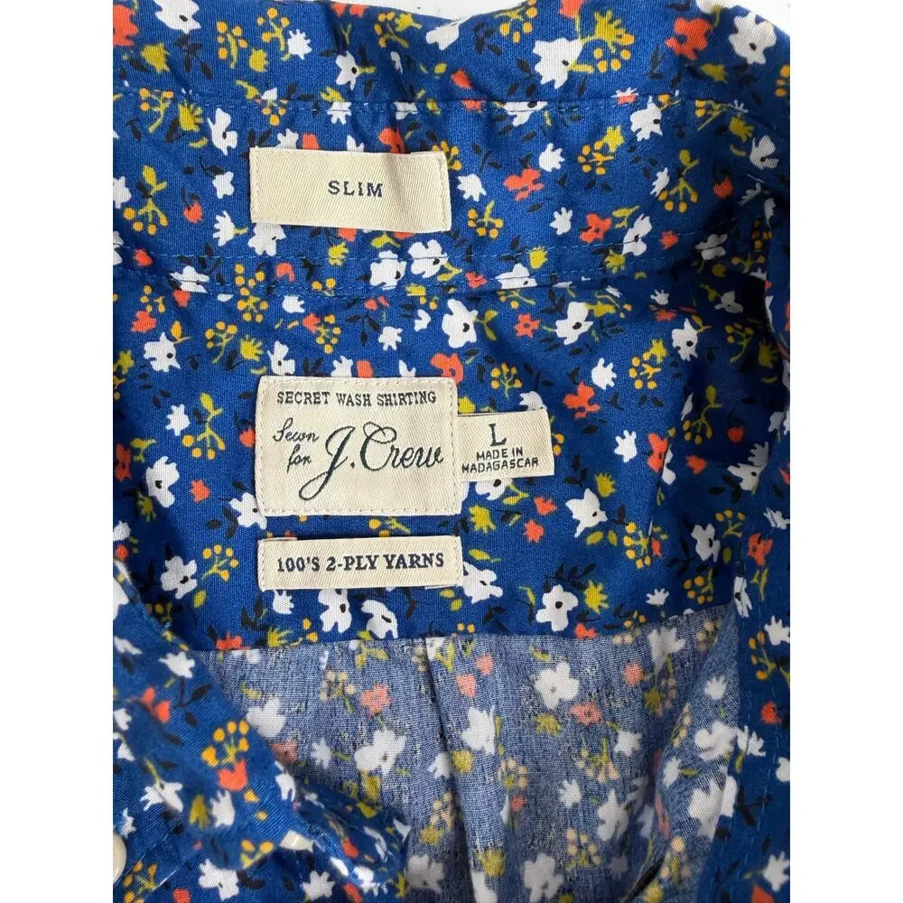 J. Crew Secret Wash Slim Fit Floral Button Down Shirt Men's Sz L Preppy Cotton